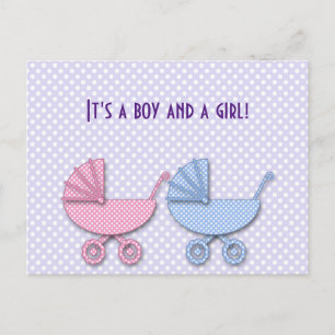 Postal De Anuncios niño gemelo & niña cochecito de lunares - regalos