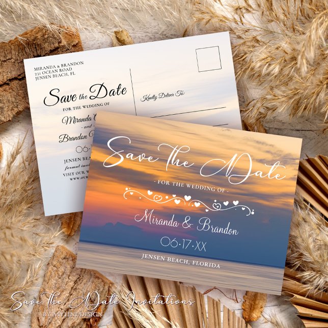 Postal De Anuncios Noche de verano moderno Sunset Beach Wedding para  (Subido por el creador)