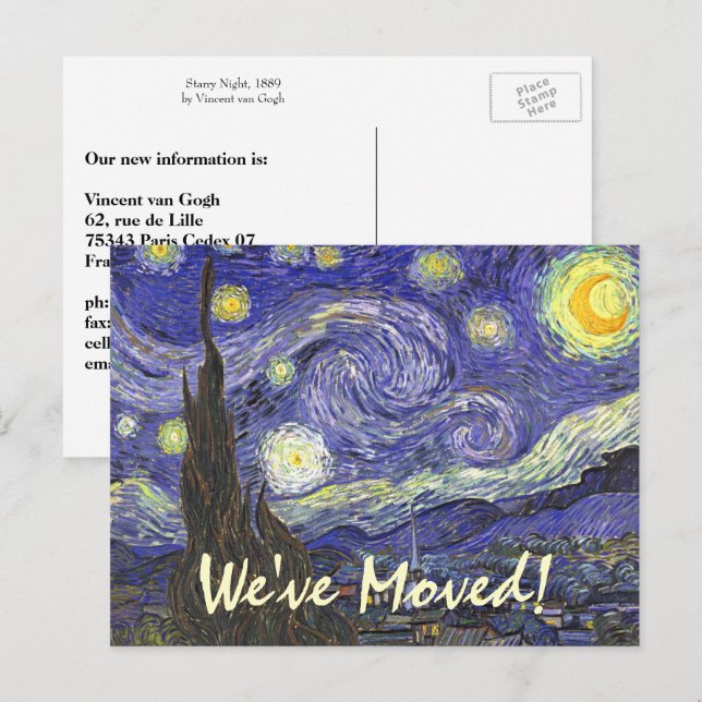 Postal De Anuncios Noche estrellada de Van Gogh, Cambio de dirección (Anverso / Reverso)