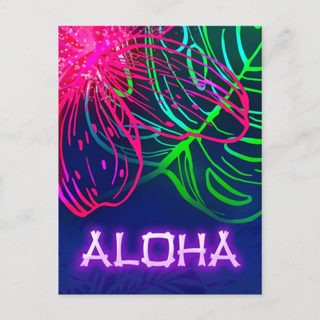 Postal De Anuncios Noche Tropical Luau Eléctrico Neon Aloha Guardar F (Anverso)
