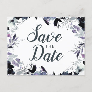Postal De Anuncios Nocturna acuarela floral elegante Guardar la fecha