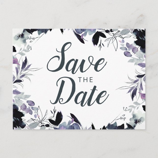 Postal De Anuncios Nocturna acuarela floral elegante Guardar la fecha (Anverso)