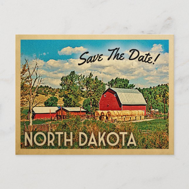 Postal De Anuncios North Dakota Save The Date granero rústico (Anverso)