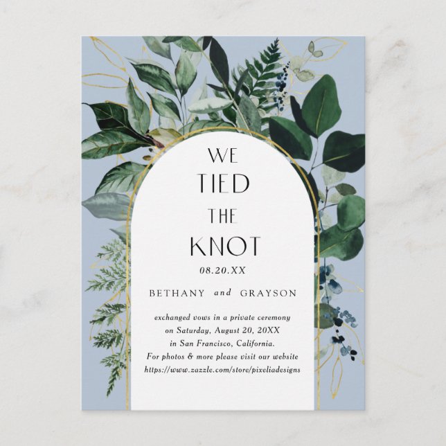 Postal De Anuncios Nos casamos, boda botánica Dusty Blue (Anverso)