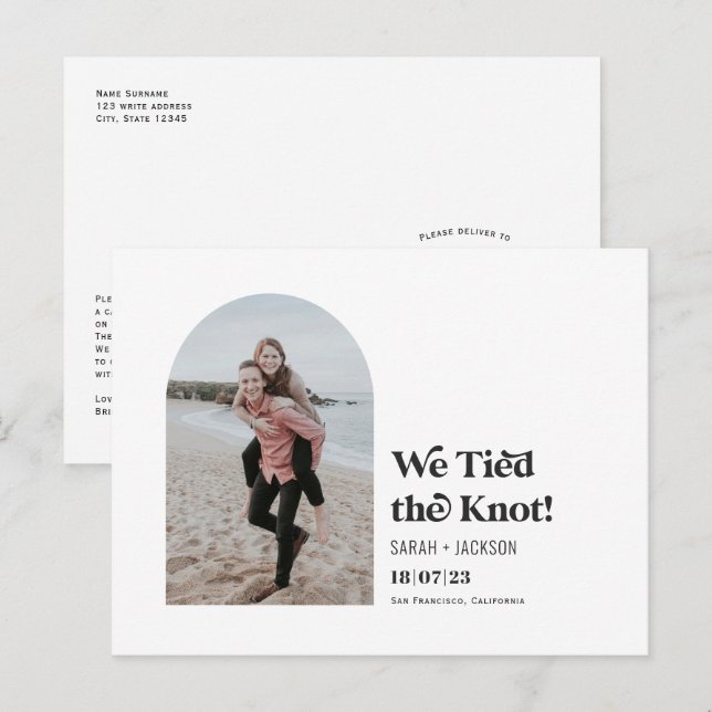 Postal De Anuncios Nos casamos, Elopement de fotos con Arco Moderno (Anverso / Reverso)