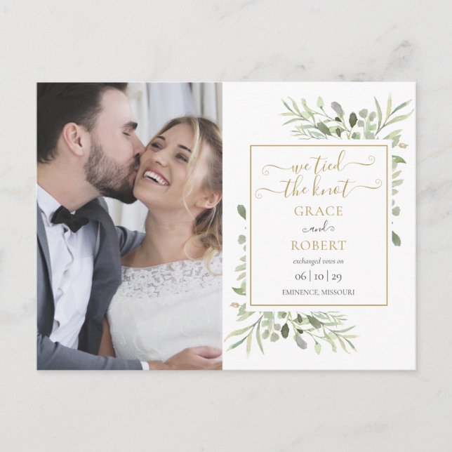 Postal De Anuncios Nos Casamos Guion Verde Foto Boda (Anverso)