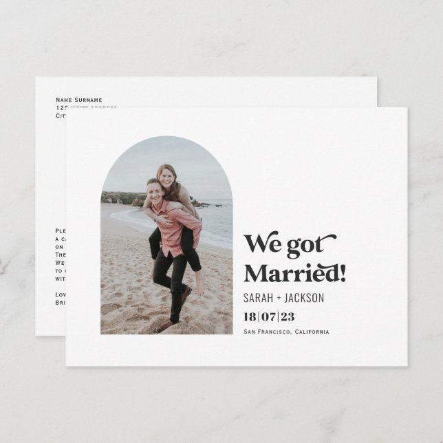 Postal De Anuncios Nos casamos, Modern Arch Simple Photo elopement (Anverso / Reverso)