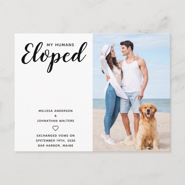 Postal De Anuncios Nos Fugamos Recién Casados Perro Boda Fuga (Anverso)