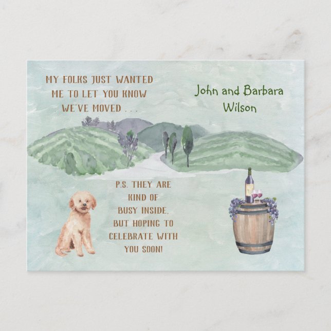 POSTAL DE ANUNCIOS NOS HEMOS MOVIDO DIVERTIDO FAMILIA DOG ANUNCIA MOV (Anverso)