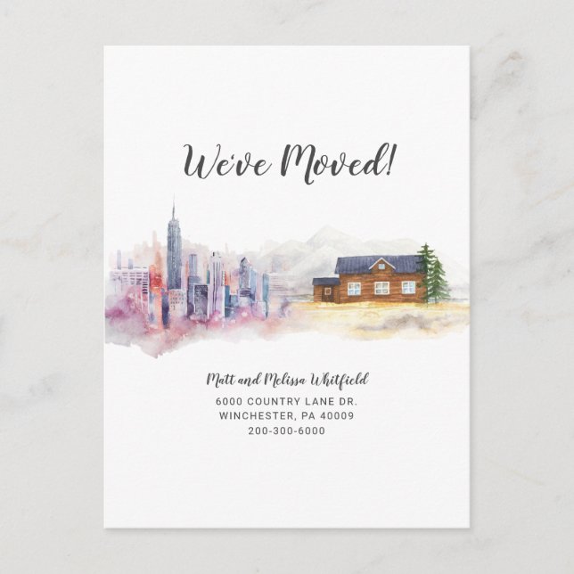 Postal De Anuncios Nos hemos mudado a Modern Watercolor Country (Anverso)