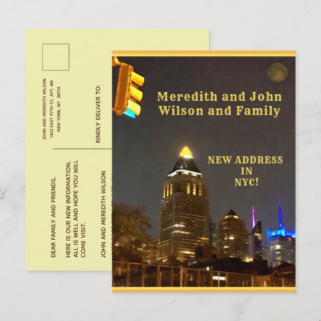 Postal De Anuncios Nos hemos mudado a NYC Cityscape Presupuesto de Mu (Anverso / Reverso)