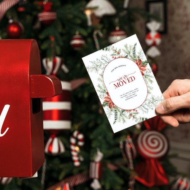 Postal De Anuncios Nos hemos mudado a Poinsettia Berry Greenery (Celebrate the new beginning with this festive 'We've Moved" postcard!
)