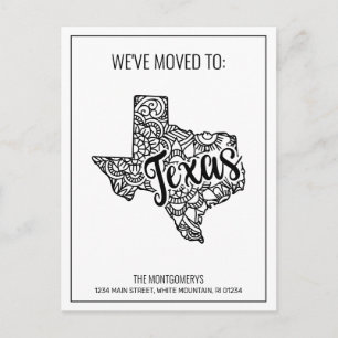 Postal De Anuncios Nos hemos mudado a Texas State Floral Mandala
