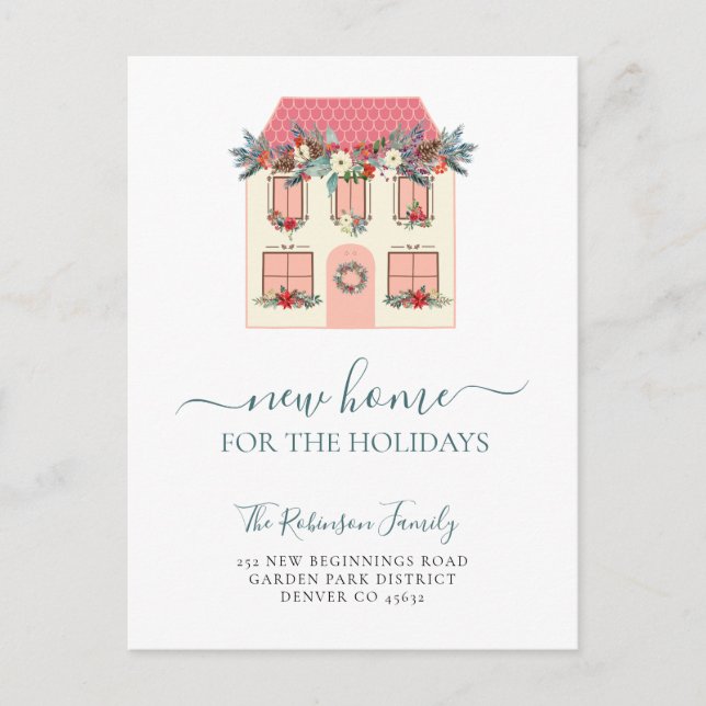 Postal De Anuncios Nos hemos mudado a un nuevo hogar navideño (Anverso)