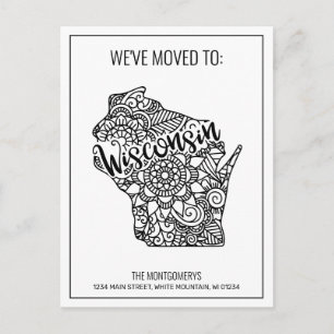 Postal De Anuncios Nos hemos mudado a Wisconsin State Floral Mandala