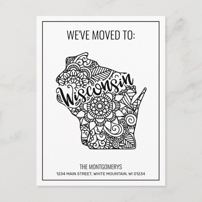 Postal De Anuncios Nos hemos mudado a Wisconsin State Floral Mandala (Anverso)