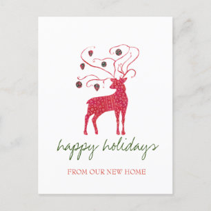 Postal De Anuncios Nos hemos mudado, Adornos Reno Rojo de Navidad