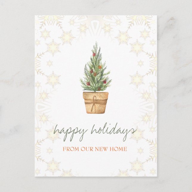 Postal De Anuncios Nos hemos mudado,Árbol de Navidad,Bolas Copos de n (Anverso)