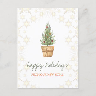 Postal De Anuncios Nos Hemos Mudado, Árbol De Navidad, Bolas De Nieve