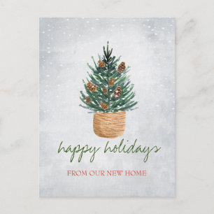 Postal De Anuncios Nos Hemos Mudado, Árbol De Navidad, Cones De Pino,