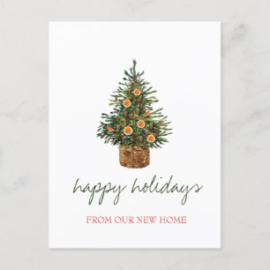 Postal De Anuncios Nos hemos mudado, árbol de Navidad naranja vacacio