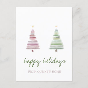 Postal De Anuncios Nos hemos mudado, Árbol de Navidad Rosa Verde Pino