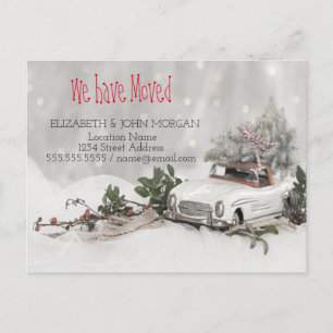 Postal De Anuncios Nos hemos mudado, Árbol de Pino, Coche, Nieve, Nue