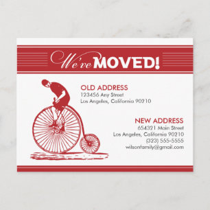 Postal De Anuncios ¡Nos hemos mudado! Bicicleta antigua (roja)