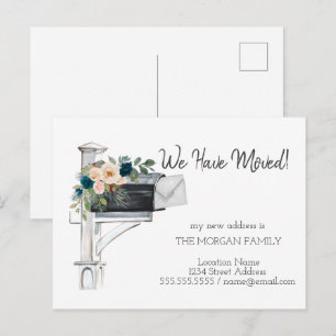 Postal De Anuncios Nos hemos mudado, Buzón de Acuarela Flores Azules