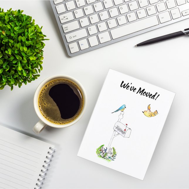 Postal De Anuncios Nos hemos mudado buzón de primavera con pájaros ca (Subido por el creador)