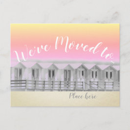 Postal De Anuncios "Nos hemos mudado" cabaña al atardecer junto al ma