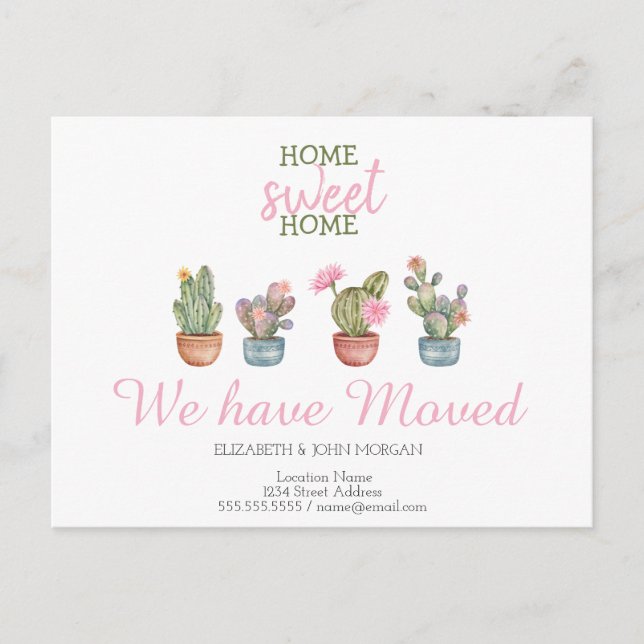 Postal De Anuncios Nos hemos mudado, Cactus, Hogar dulce hogar (Anverso)