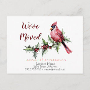 Postal De Anuncios Nos hemos mudado,Cardenal Rojo de Acebo y Bayas