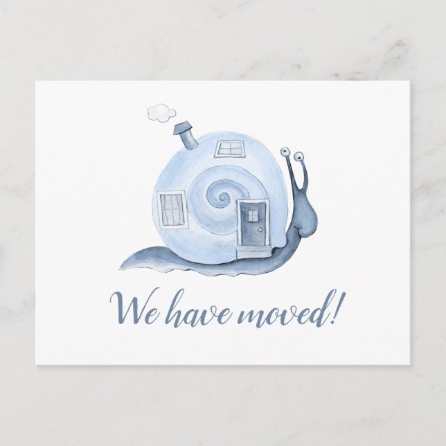 Postal De Anuncios Nos hemos mudado casa de caracol mudanza azul (Anverso)