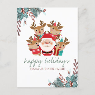 Postal De Anuncios Nos hemos mudado,Ciervos,Navidad de Santa Claus