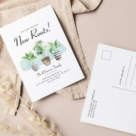 Postal De Anuncios Nos hemos mudado de nuevas raíces plantadas