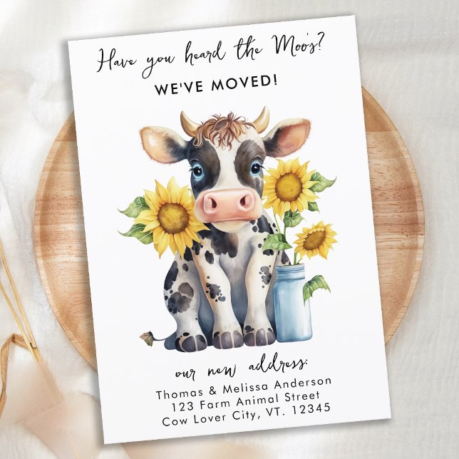 Postal De Anuncios Nos hemos mudado de nuevo domicilio Cow Sunflowers (Subido por el creador)