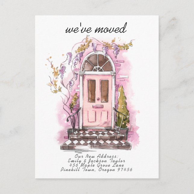 Postal De Anuncios Nos hemos mudado - Dirección moderna nueva Puerta  (Anverso)