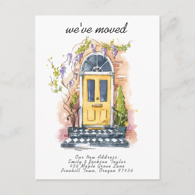 Postal De Anuncios Nos hemos mudado - Dirección nueva moderna acuarel (Anverso)