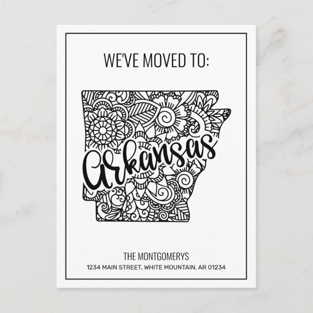 Postal De Anuncios Nos hemos mudado Floral Mandala Arkansas Nuevo Hog (Anverso)