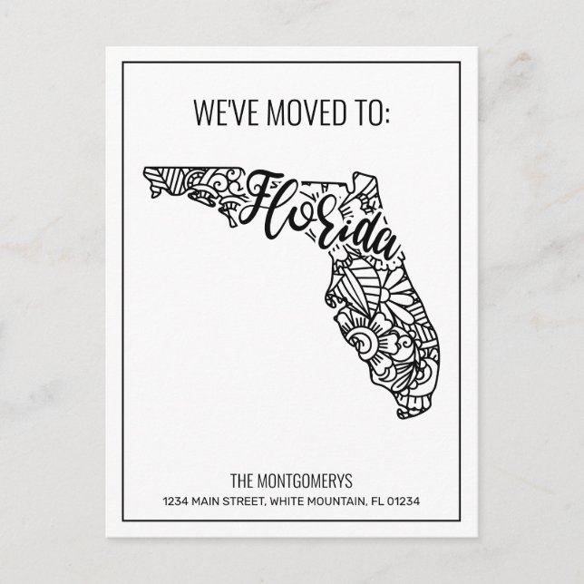 Postal De Anuncios Nos hemos mudado Floral Mandala Estado de Florida (Anverso)