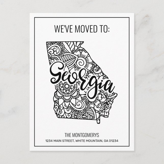 Postal De Anuncios Nos hemos mudado Floral Mandala Estado de Georgia (Anverso)