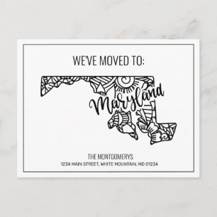 Postal De Anuncios Nos hemos mudado Floral Mandala Maryland State