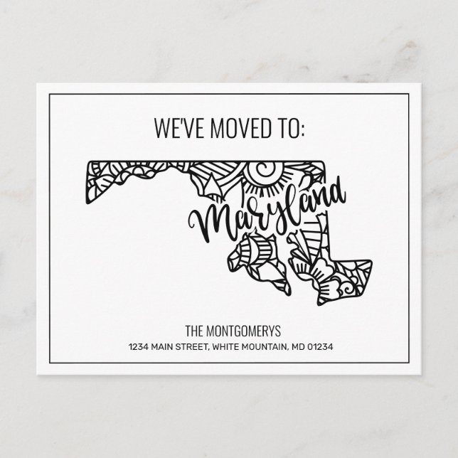 Postal De Anuncios Nos hemos mudado Floral Mandala Maryland State (Anverso)