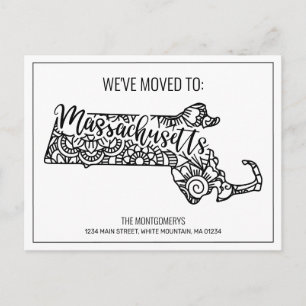 Postal De Anuncios Nos hemos mudado Floral Mandala Massachusetts Stat