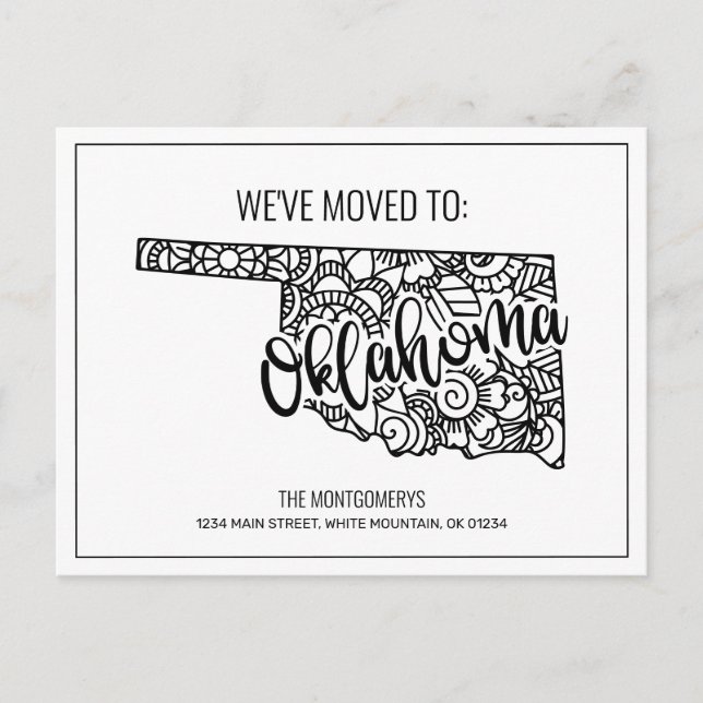 Postal De Anuncios Nos hemos mudado Floral Mandala Oklahoma State (Anverso)