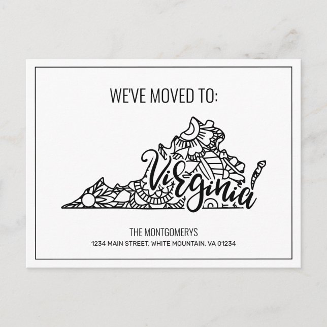Postal De Anuncios Nos hemos mudado Floral Mandala Virginia State (Anverso)