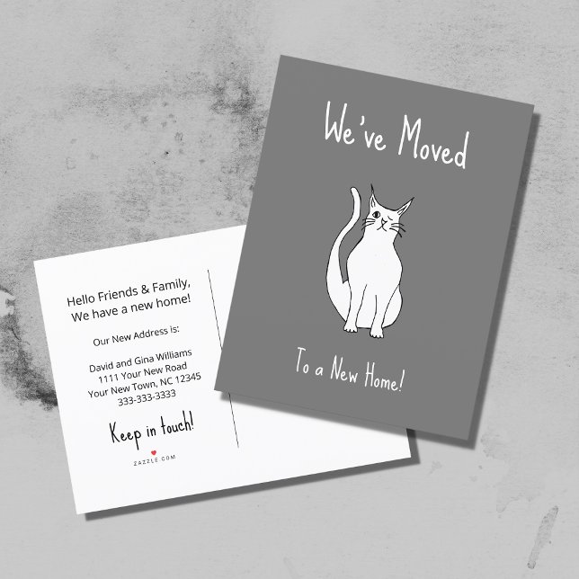 Postal De Anuncios Nos hemos mudado Gatito sonriente gris a nueva cas (Subido por el creador)