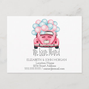 Postal De Anuncios Nos Hemos Mudado, Globos De Coche, Nueva Dirección