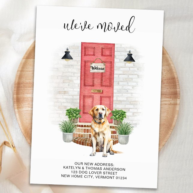 Postal De Anuncios Nos hemos mudado Labrador amarillo Puerta roja Per (Subido por el creador)